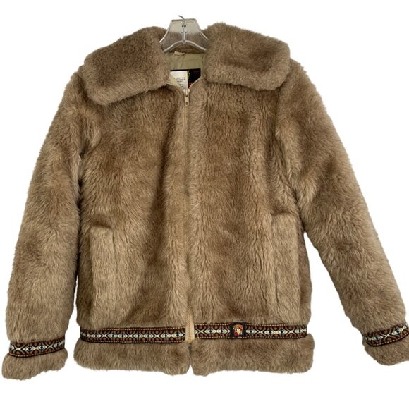 Vintage Hansa-Branta Stearns Ladies Small Faux Fur Jacket Embroider Trim Down - Picture 2 of 8